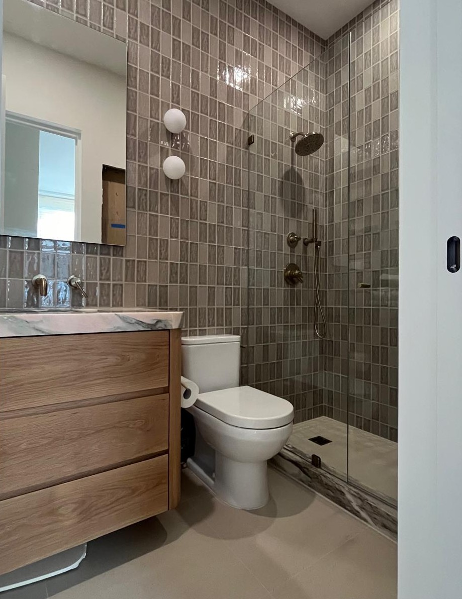 Modern bathroom renovation with sleek fixtures and minimalist design